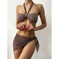 European And American Bikini Three-Piece Leopard Print Skirt Swimsuit