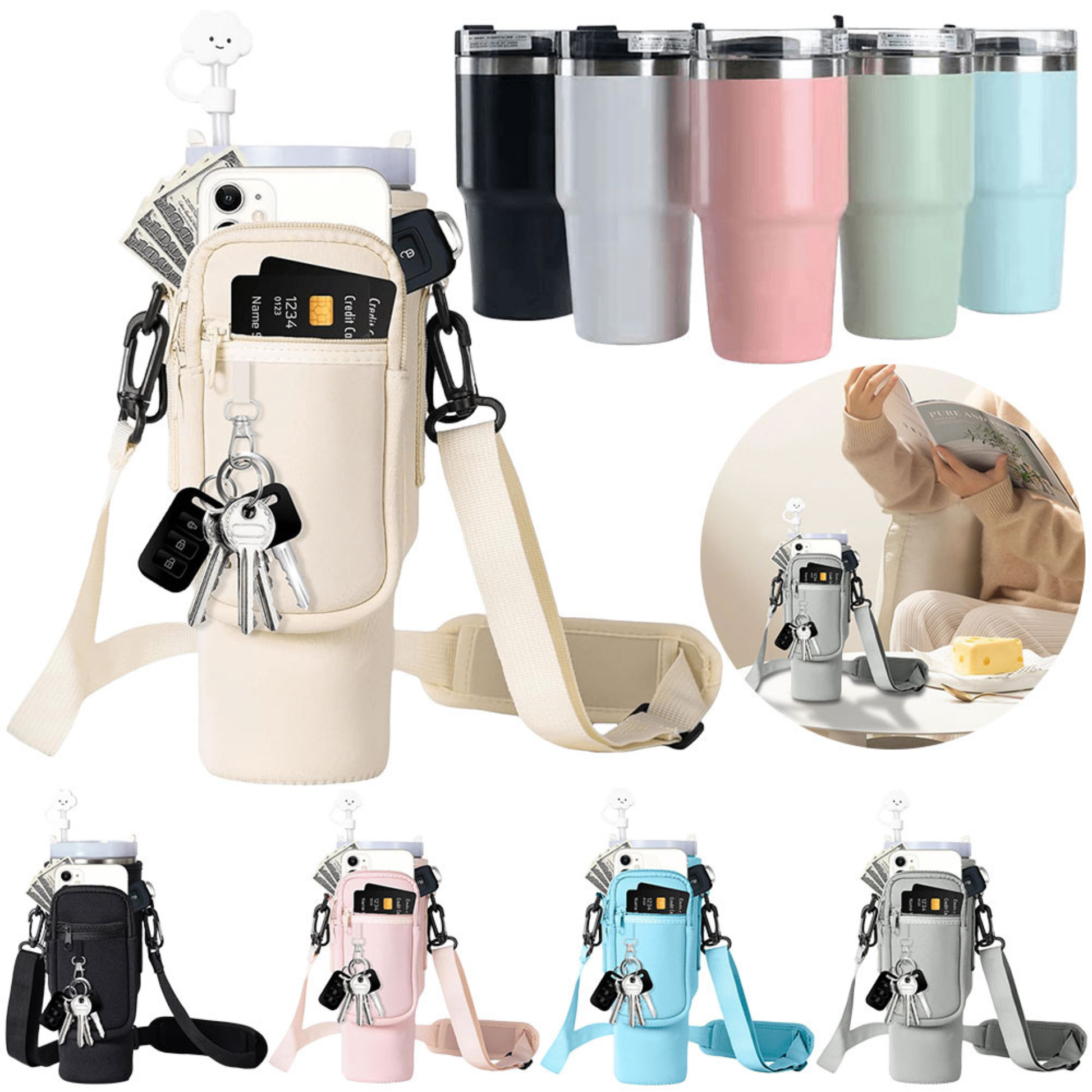 Water Bottle Holder Adjustable Shoulder Strap Water Bottle Bag