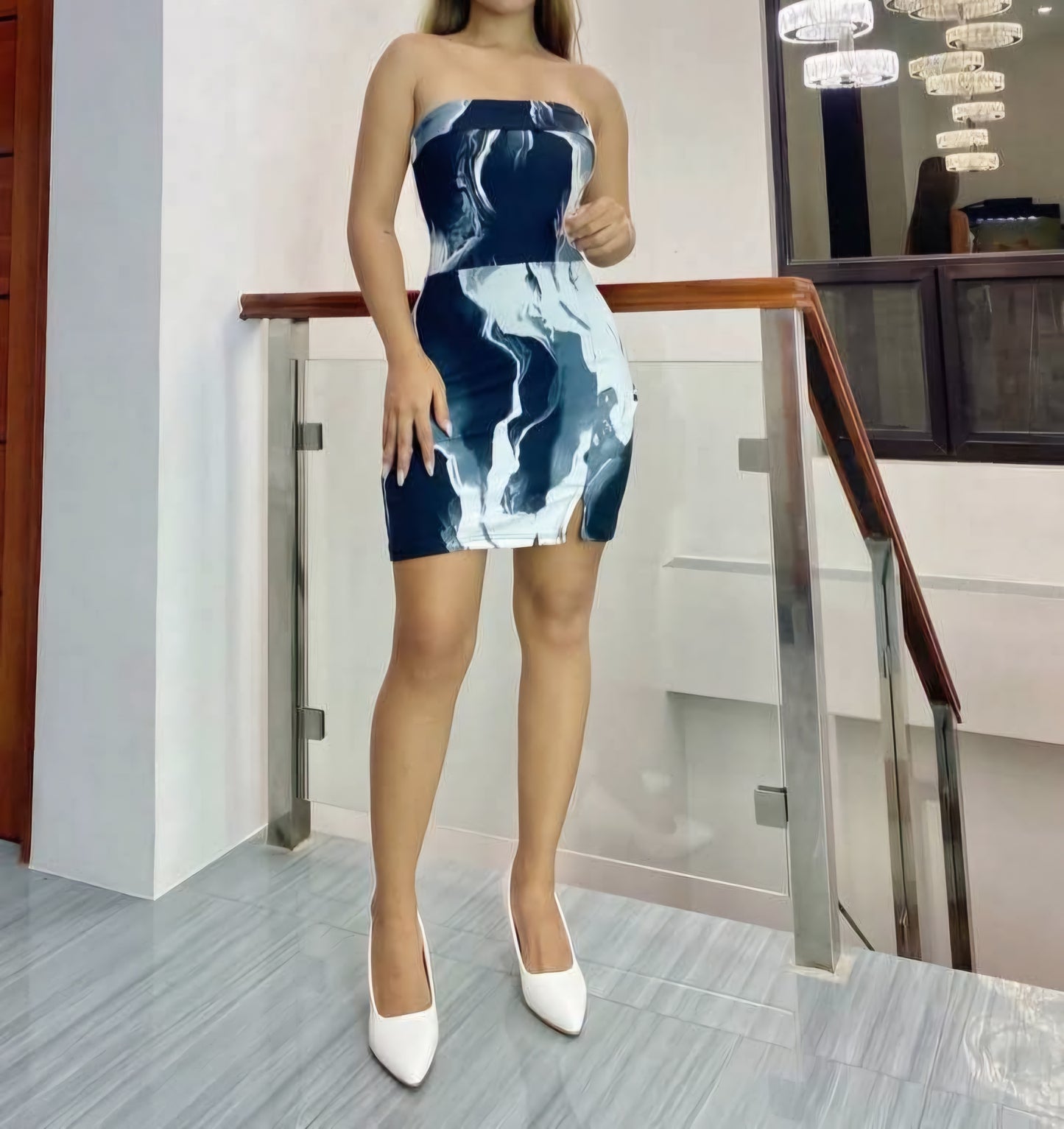 Strapless Marble Print Mini-Skirt