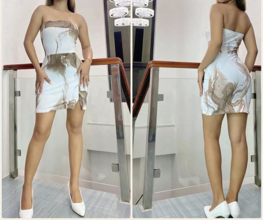 Strapless Marble Print Mini-Skirt