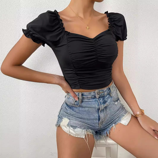 European  Women's Spring Summer New V-neck Short Sleeve